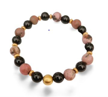 Armbånd - skønt perlearmbånd med lyserøde sodalit og sorte agat perler
